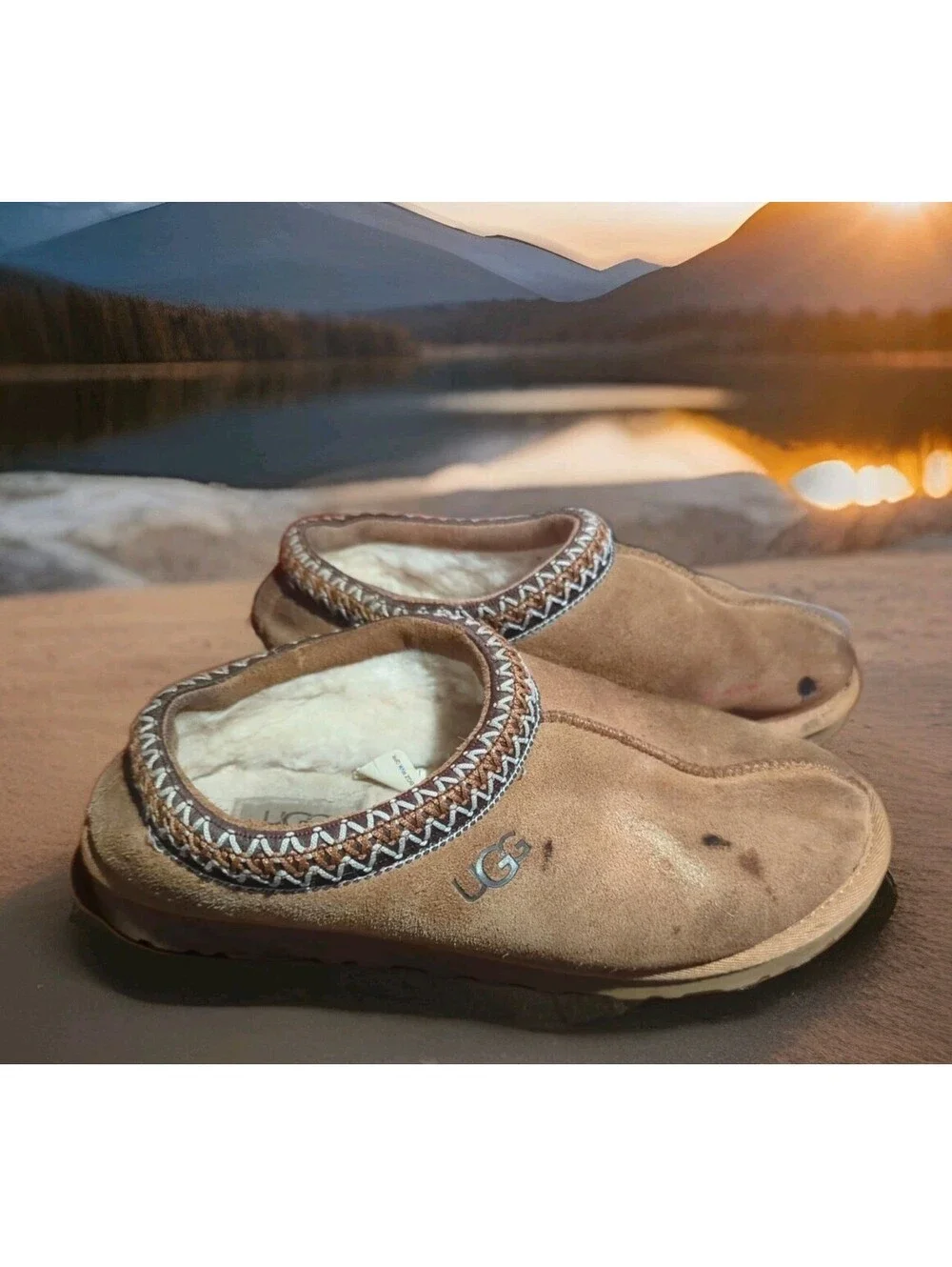 UGG Tasman II Slipper Shoes Clogs Chestnut Tan Sheepskin Mens 7 Womens 8 *STAIN*